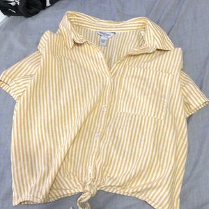 striped yellow button up